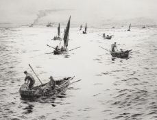 William Lionel Wyllie (1851-1931), etching, 'Lobster fishers', signed in pencil, 20 x 25cm***