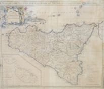 John Senex (1678-1740), hand coloured map of the Island and Kingdom of Sicily, 51 x 59cm***CONDITION