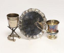 A late Victorian silver waiter, Charles Stuart Harris, London, 1887, 17cm, together with a Victorian