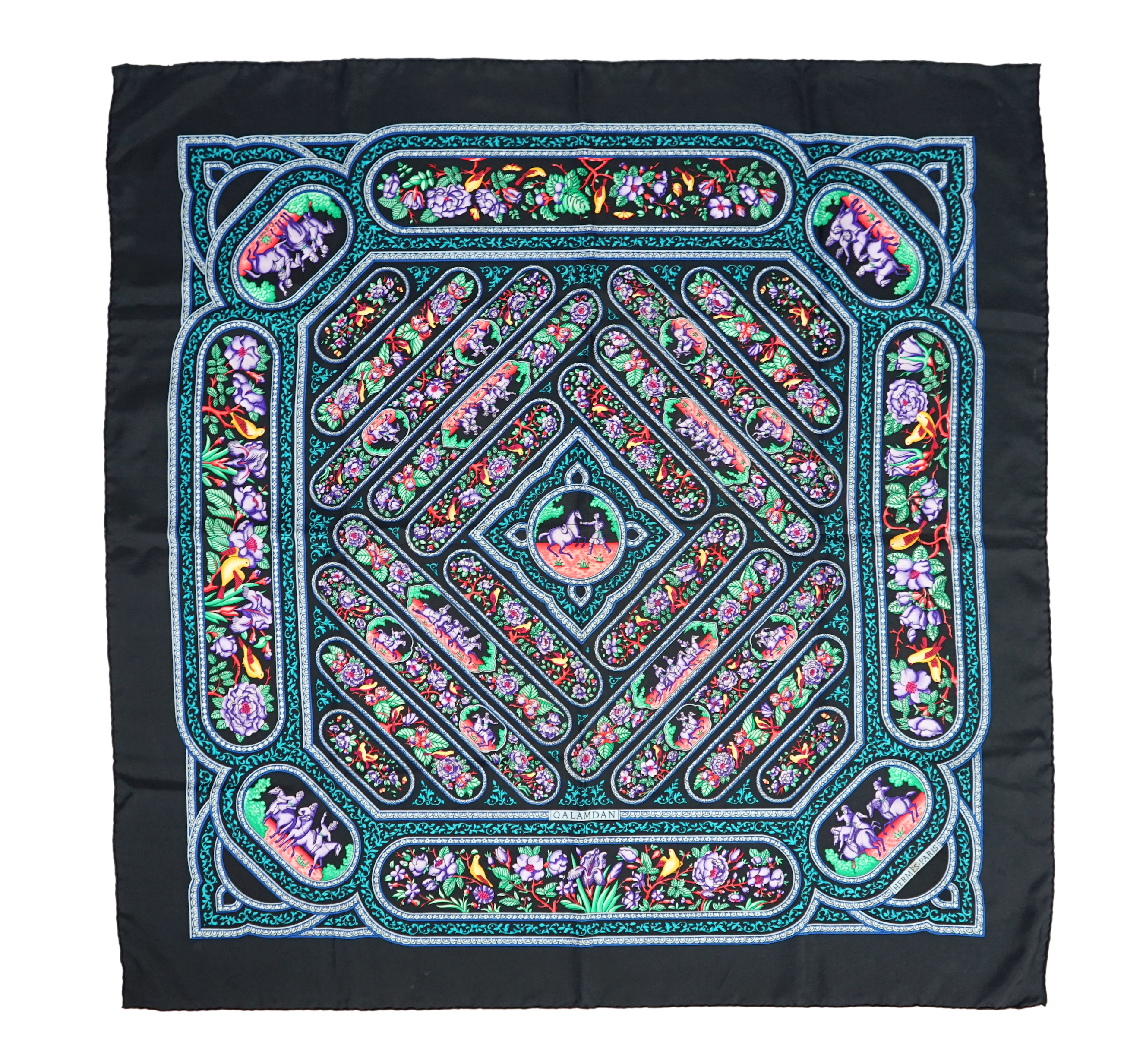 A Hermès silk scarf - Qalamdan by Catherine Baschet, c.1990, with bag and box, 90cm x 90cm***