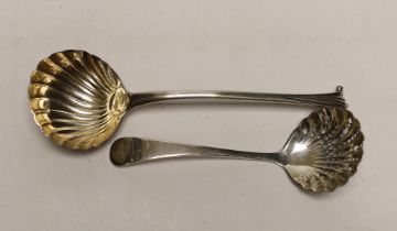 A George II silver Onslow pattern sauce ladle, London 1741, 16.7cm and a Victorian sifter spoon,