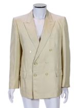 A Saint Laurent rive gauche gentlemen's cream silk weave double breasted dinner jacket, approx