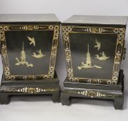 A pair of Chinese lidded lacquer wine coolers and stands, 35cm high***CONDITION REPORT***PLEASE