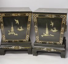 A pair of Chinese lidded lacquer wine coolers and stands, 35cm high***CONDITION REPORT***PLEASE