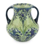 Moorcroft for Liberty & Co., Florian Ware 'Cornflower' two-handled vase, in blue, yellow and green