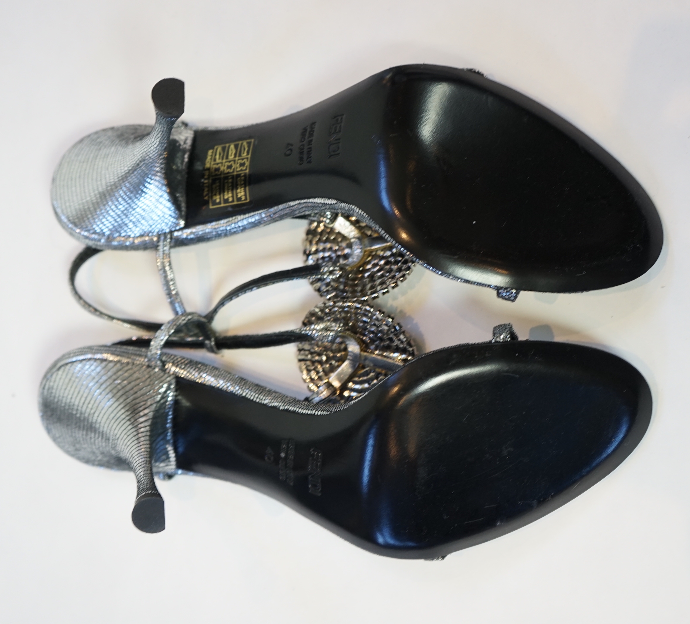 A pair of Fendi lady's metallic silver sandals with three diamante circle detail and a pair of Dolce - Image 9 of 9