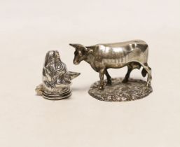 A mid Victorian silver model of a cow, on rustic circular base, Edward & John Barnard, London, circa