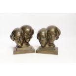 A pair of Art Deco Frankart Inc. patinated metal bookends, 16cm***CONDITION REPORT***PLEASE NOTE:-