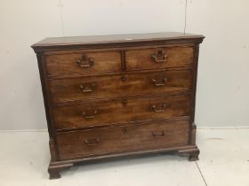 A George III mahogany chest of two short and three long drawers, with fluted pilaster sides, width