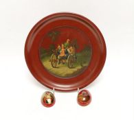 * * A Russian lacquer dish and a small Russian lacquer Easter egg, Lukutin, late 19th century,