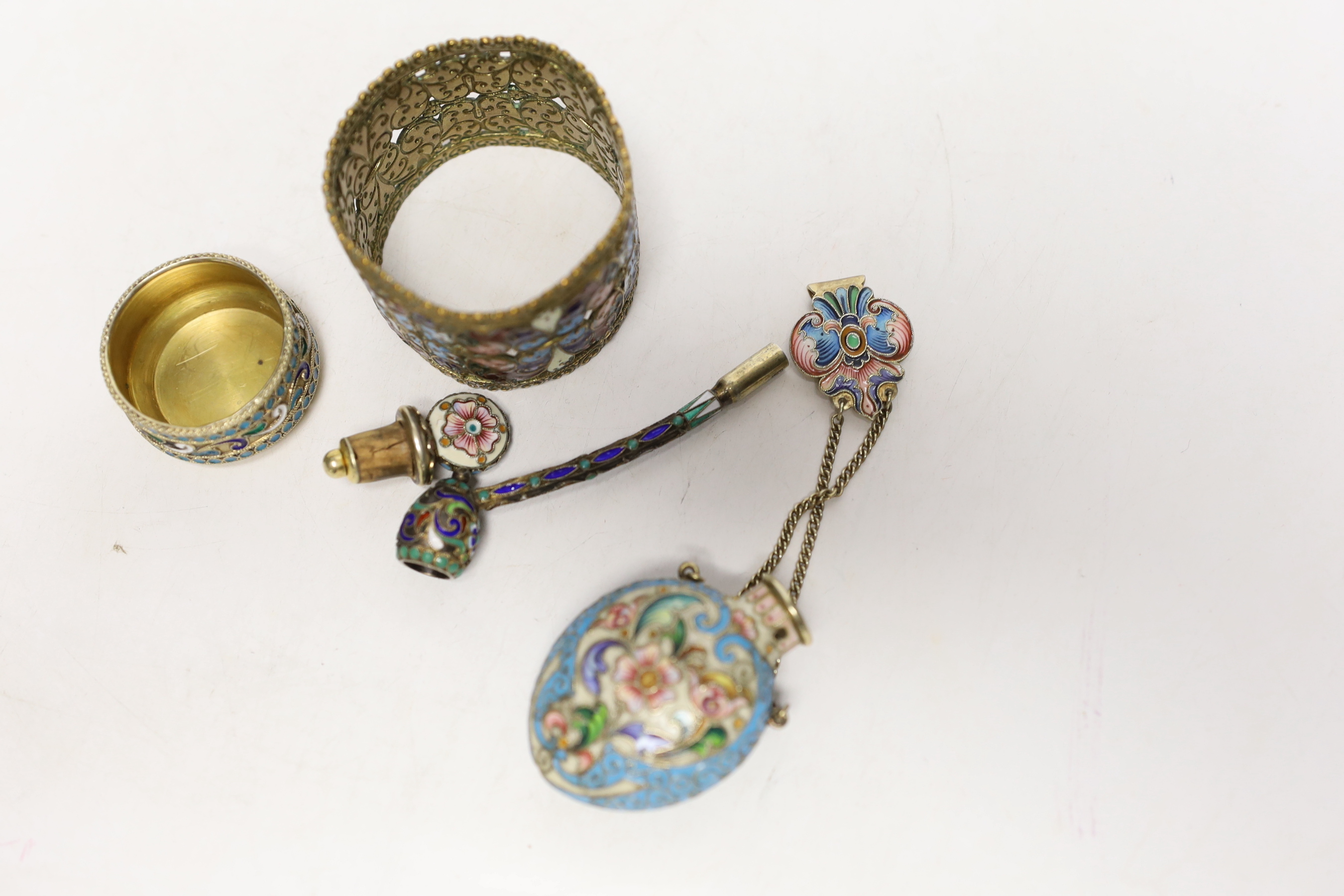 A late 19th/early 20th century Russian gilt 84 zolotnik and polychrome enamel pipe, 73mm, similar - Image 3 of 3