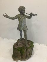 Everard Meynell (b.1950), simulated lead composition garden statue of Peter Pan, mounted on