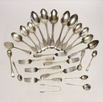 A quantity of assorted mainly 19th century silver flatware, various patterns, dates and makers and a