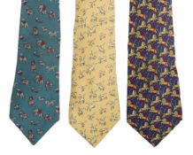 Three Hermès gentlemen's assorted patterned silk ties***CONDITION REPORT***In fair worn condition, a
