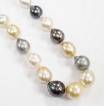 A modern single strand cultured South Sea cultured baroque pearl necklace, with 18ct gold