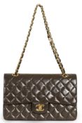 A Chanel brown quilted lambskin medium Classic Double Flap bag, double flap purse in a stunning
