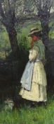 * * John Robertson Reid (Scottish 1851-1926), oil on canvas, Girl wearing a bonnet, in the shade