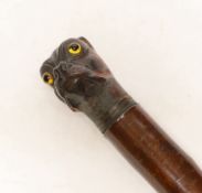 A treen Bulldog head letter opener, c.1900, with glass eyes and metal collar, 27.5cm long***