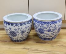 A pair of 20th century Chinese blue and white fish bowls, 29cm high***CONDITION REPORT***PLEASE