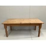 A Victorian style pine kitchen table, width 182cm, height 90cm***CONDITION REPORT***PLEASE NOTE:-