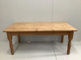 A Victorian style pine kitchen table, width 182cm, height 90cm***CONDITION REPORT***PLEASE NOTE:-