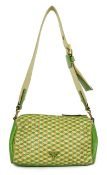 A Prada green and beige leather Intreccio Cube shoulder bag, zip closure with lock included. Woven