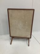 An Edwardian beech folding table / firescreen with cream floral fabric panel, 87 x 69cm***