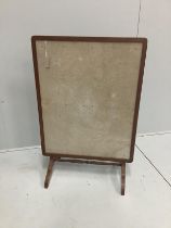 An Edwardian beech folding table / firescreen with cream floral fabric panel, 87 x 69cm***