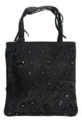 A Dolce & Gabbana black satin embellished and embroidered evening bag, with black cord tassels and
