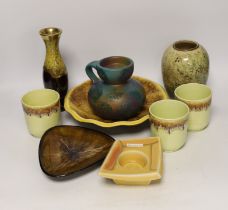 Assorted West German and Italian Feramano mid-century pottery including ashtray and cups, tallest