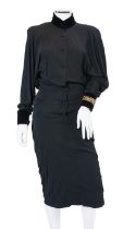 A Karl Lagerfeld black evening dress, stunning dress, velvet collar and velvet cuffs with gold