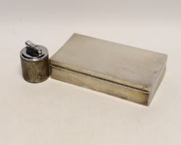 A sterling 925 mounted rectangular cigarette box, with reeded cover, 17.4cm and a similar unmarked