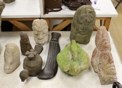 Eight Shona stone carvings, 1960s-1970s, including figures, heads and abstract sculpture forms,