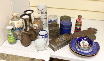 Mixed Japanese ceramics including Satsuma pottery, Japanese and Timoney boxes and covers, Chinese