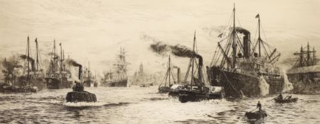 William Lionel Wyllie (1851-1931), etching, 'Clyde and Govan', signed in pencil, 22 x 51cm***