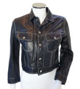 A vintage Ralph Lauren Purple Collection lady's navy jacket white stitching leather denim style