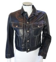 A vintage Ralph Lauren Purple Collection lady's navy jacket white stitching leather denim style