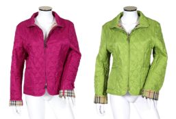 Two Burberry lady's quilted jackets, one pink and the other green, size Medium***CONDITION