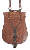 A vintage Yves Saint Laurent rive gauche embossed brown leather satchel style cross over bag,