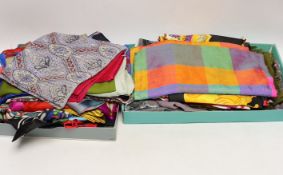 A collection of twenty one mixed silk and velour scarves, including Christian Dior, Pierre Cardin