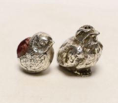 An Edwardian novelty silver pin cushion, modelled as a hatching chick, Sampson Mordan & Co, Chester,