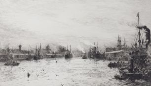 William Lionel Wyllie (1851-1931), etching, 'The Clyde, Glasgow', signed in pencil, 25 x 39cm***