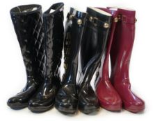 Three Pairs of lady's Hunter wellington boots, two the same style one in black the other pair in