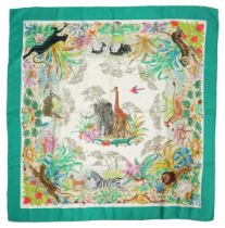A Gucci 'Jungle' silk scarf, signed V. Accorneroa, printed with jungle creatures by Vittorio