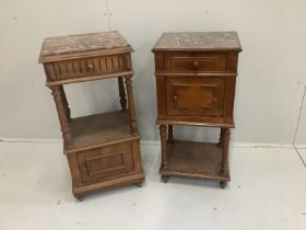 Two late 19th century French walnut bedside chests with marble tops***CONDITION REPORT***PLEASE
