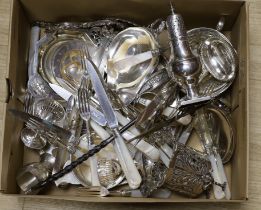 A mixed collection of small silver items to include various dishes, quaichs, pierced dishes,