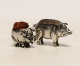 An Edwardian novelty silver pin cushion, modelled as a pig, Adie & Lovekin Ltd, Birmingham, 1909,