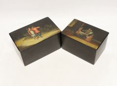 * * Two late 19th century Russian lacquer tea caddies, by Vishnyakov, largest 16cm x 9cm, each
