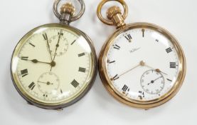 A Swiss 935 white metal open faced keyless pocket watch and a Waltham gold plated pocket watch.***