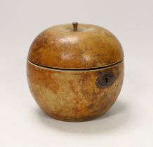An early 19th century fruitwood tea caddy in the form of an apple, 12cm***CONDITION REPORT***